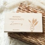 Pudełko na pieniądze na Pierwszą Komunię Świętą kłos ze złotym zapięciem